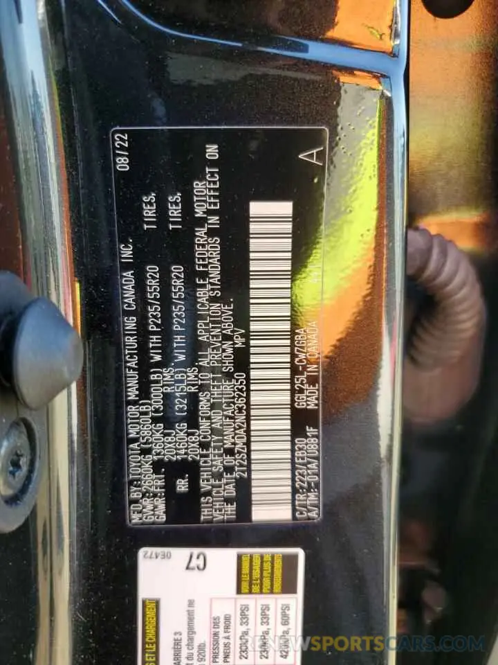 13 Фотография поврежденного автомобиля 2T2SZMDA2NC362350 LEXUS RX 350 F S 2022