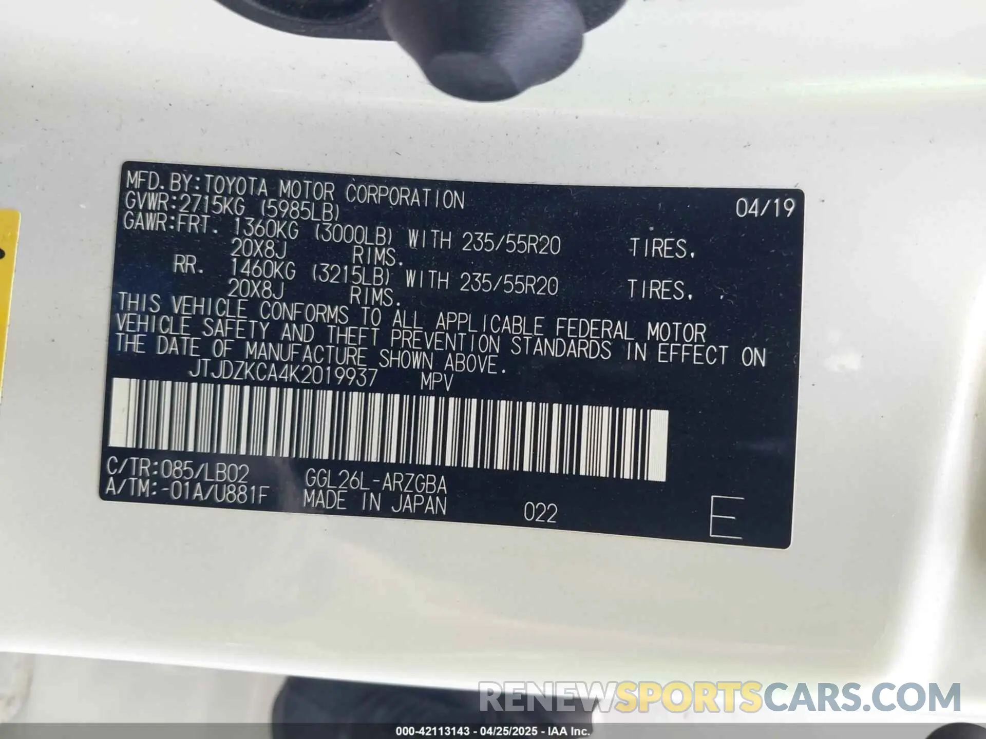 9 Photograph of a damaged car JTJDZKCA4K2019937 LEXUS RX 350L 2019