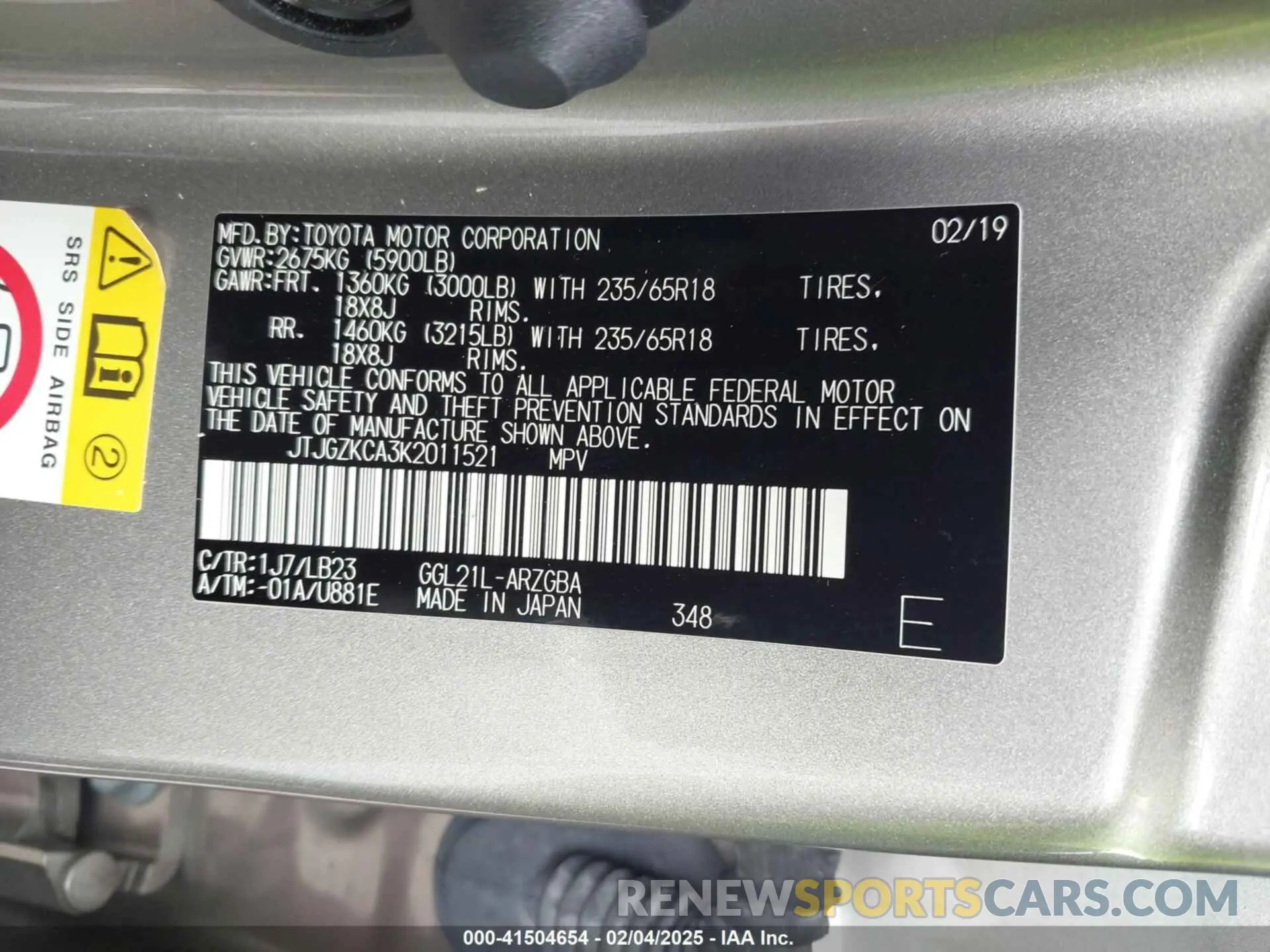 9 Photograph of a damaged car JTJGZKCA3K2011521 LEXUS RX 350L 2019