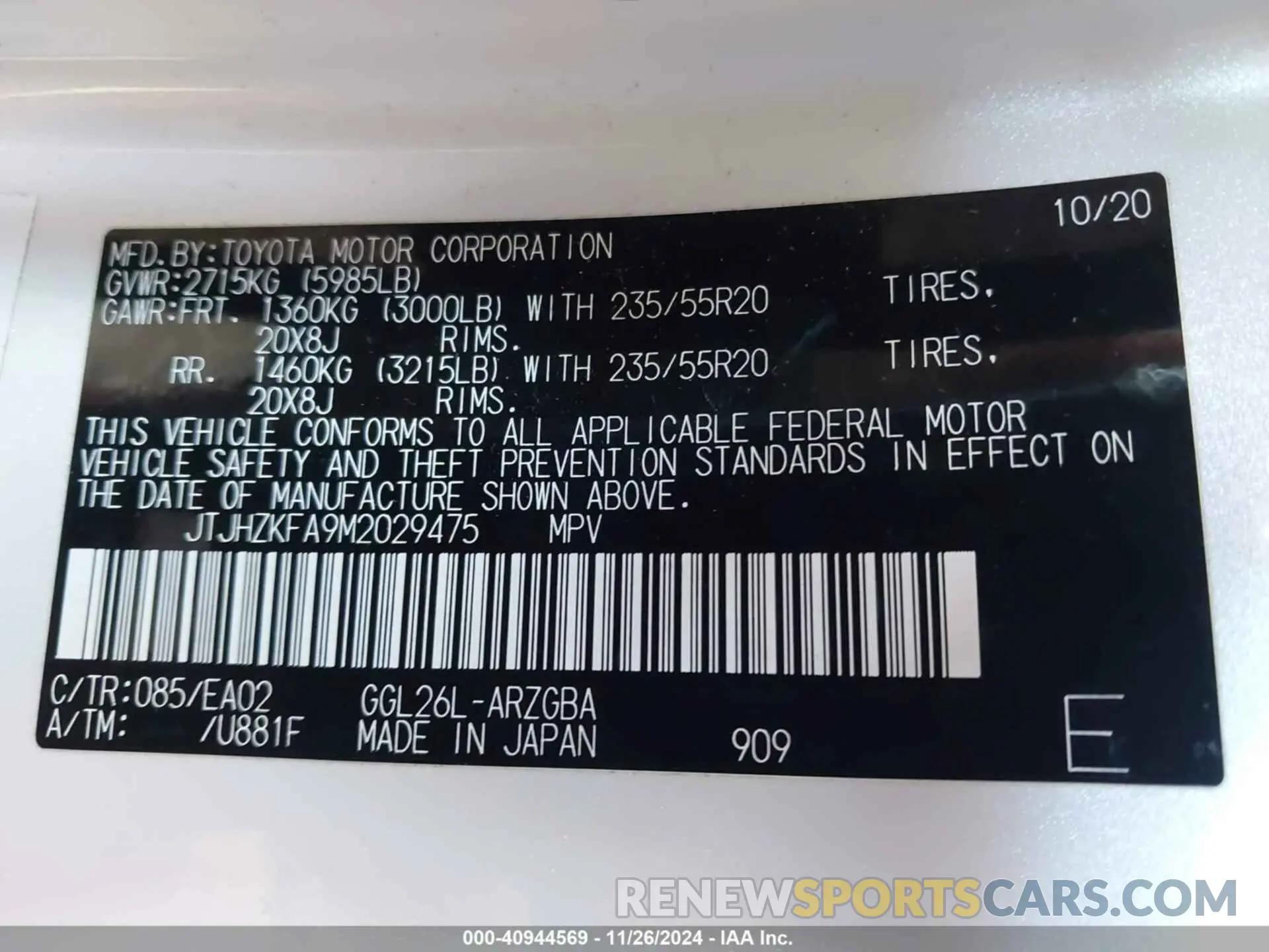 9 Photograph of a damaged car JTJHZKFA9M2029475 LEXUS RX 350L 2021