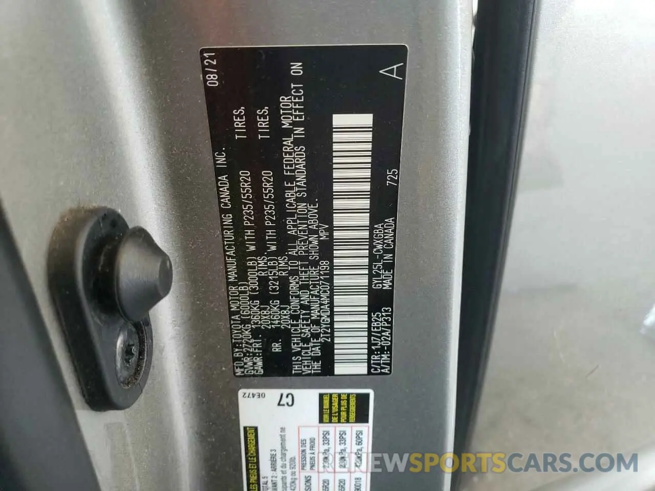 14 Фотография поврежденного автомобиля 2T2YGMDA4MC071198 LEXUS RX 450H F 2021