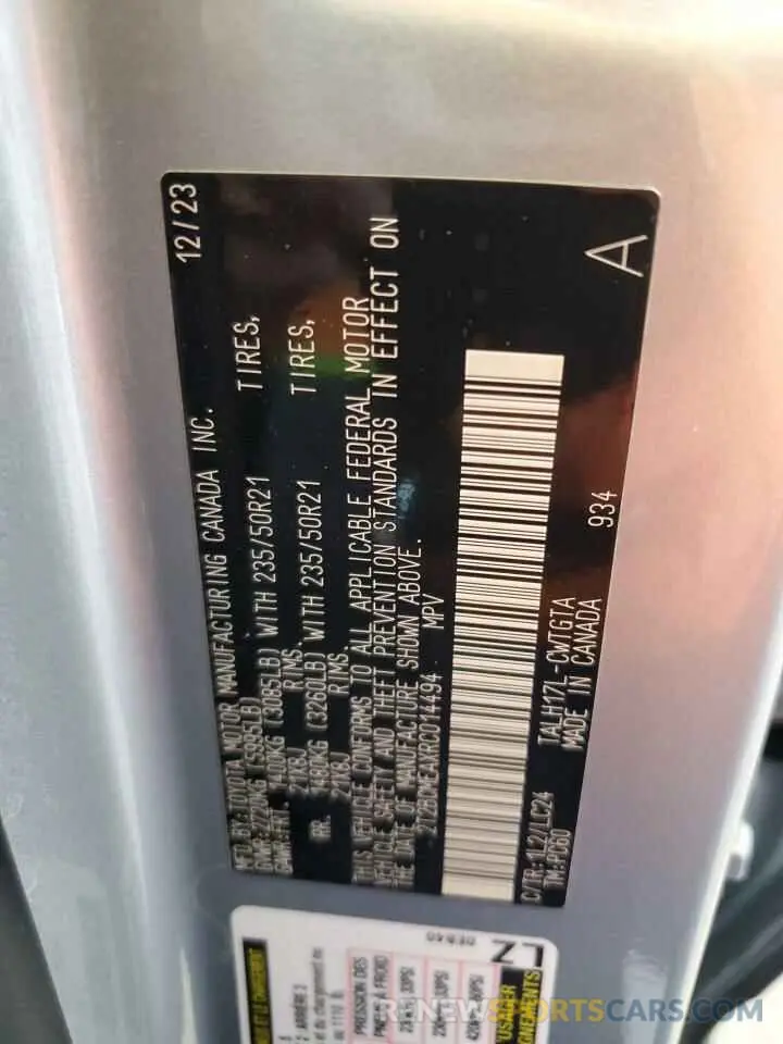 13 Фотография поврежденного автомобиля 2T2BCMEAXRC014494 LEXUS RX 500H F 2024