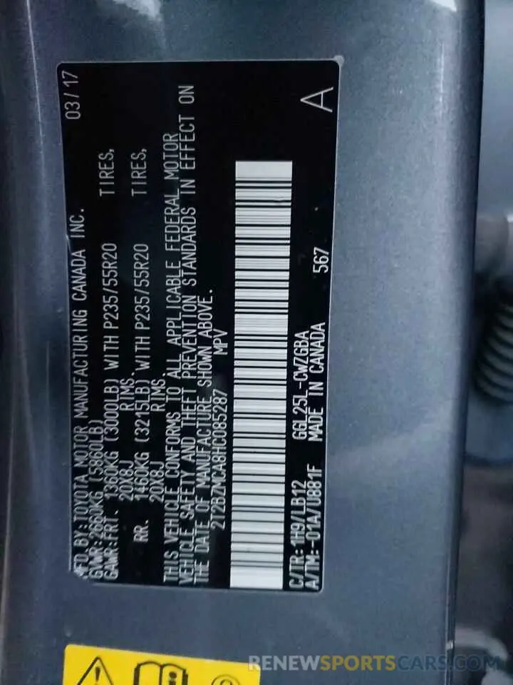 14 Photograph of a damaged car 2T2BZMCA8HC085287 LEXUS RX350 2017