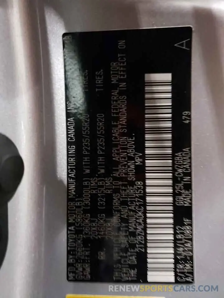 13 Фотография поврежденного автомобиля 2T2BZMCA0KC171538 LEXUS RX350 2019