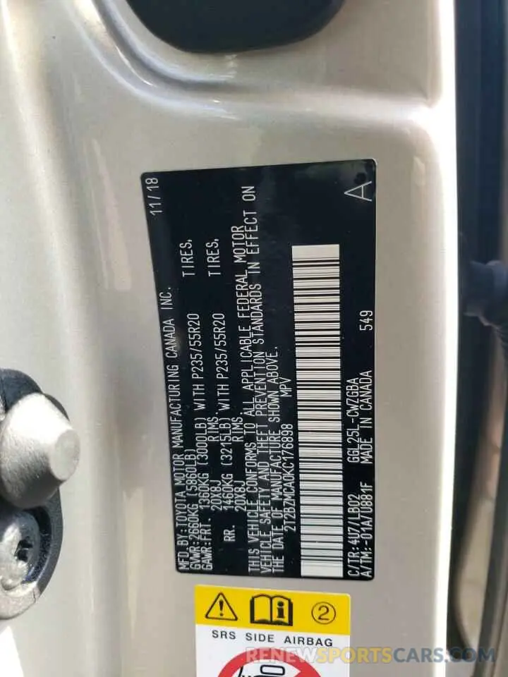 13 Фотография поврежденного автомобиля 2T2BZMCA0KC176898 LEXUS RX350 2019