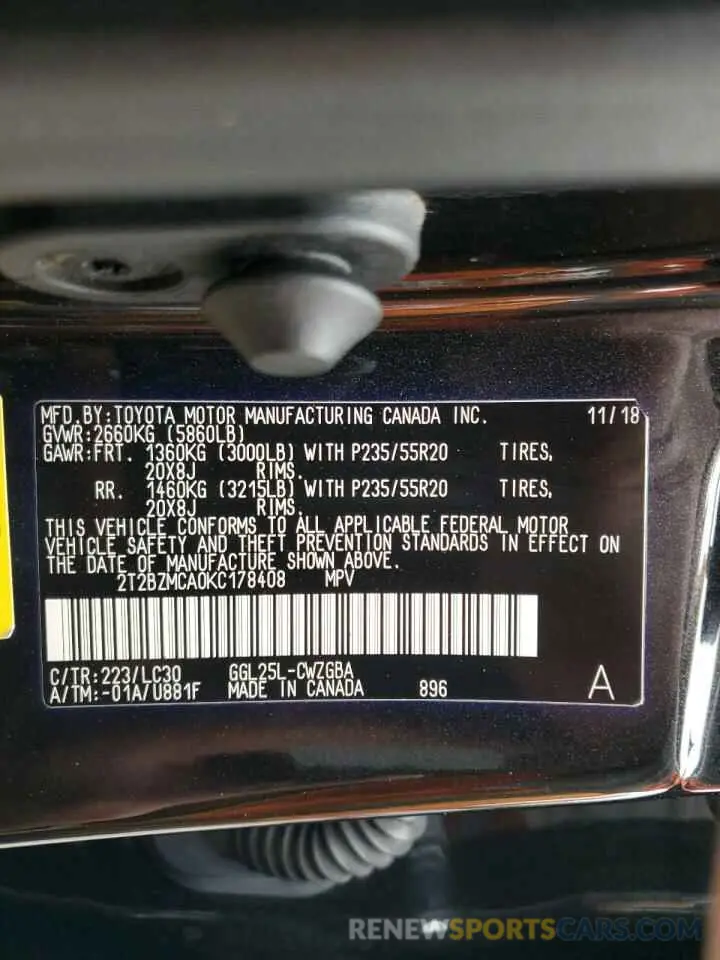 15 Photograph of a damaged car 2T2BZMCA0KC178408 LEXUS RX350 2019