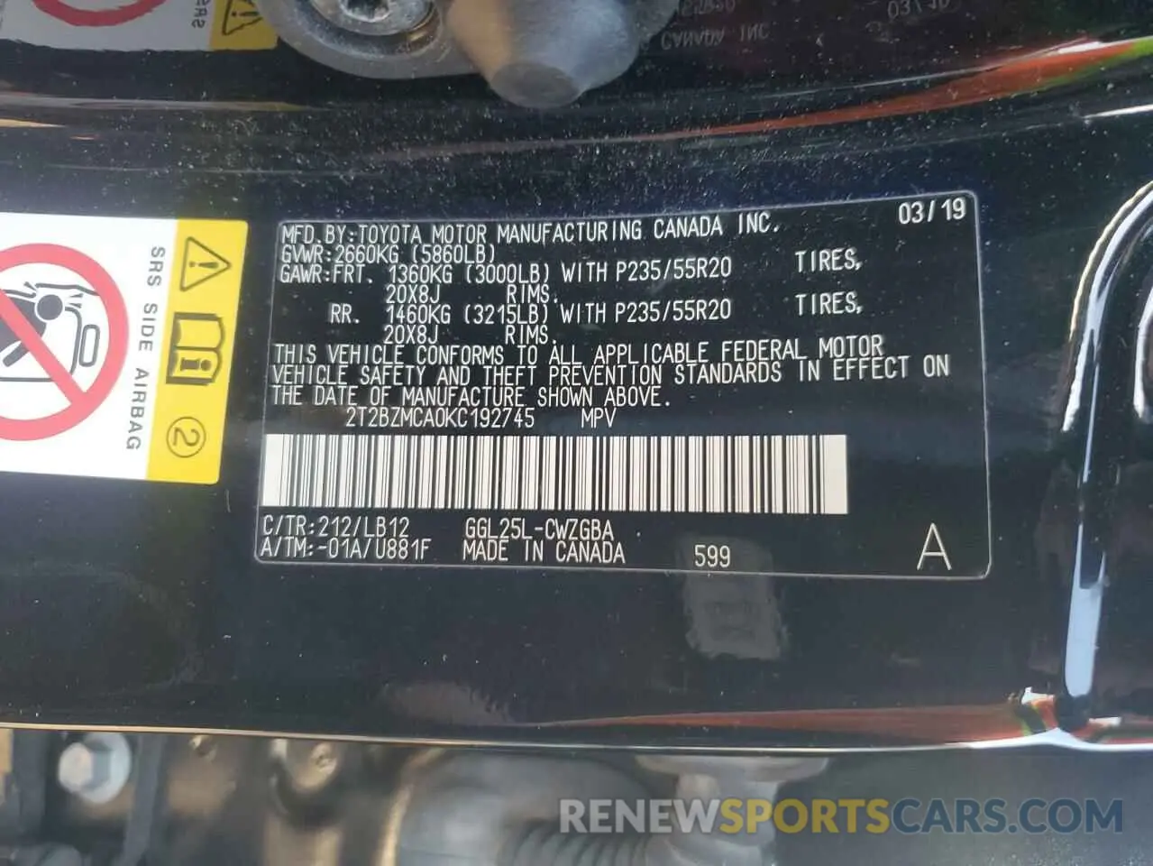 13 Photograph of a damaged car 2T2BZMCA0KC192745 LEXUS RX350 2019