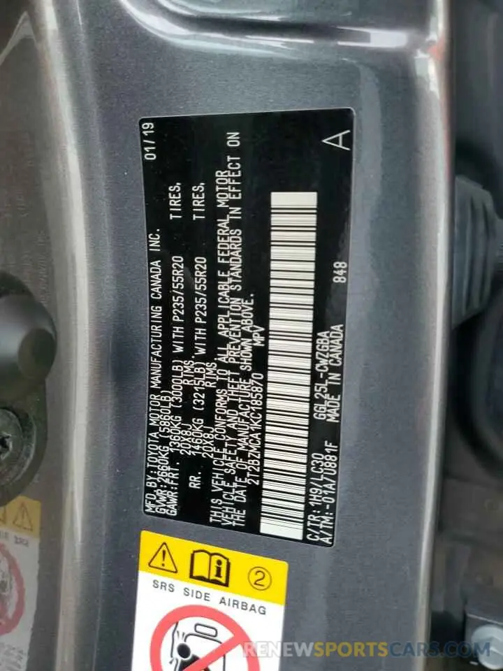 14 Фотография поврежденного автомобиля 2T2BZMCA1KC185870 LEXUS RX350 2019