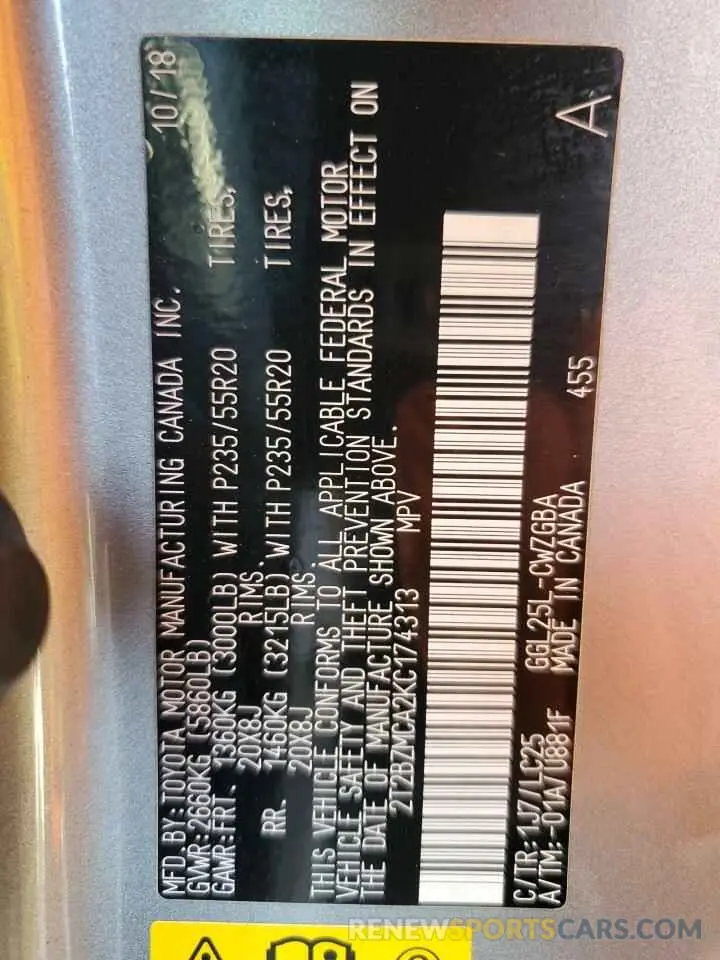 14 Фотография поврежденного автомобиля 2T2BZMCA2KC174313 LEXUS RX350 2019