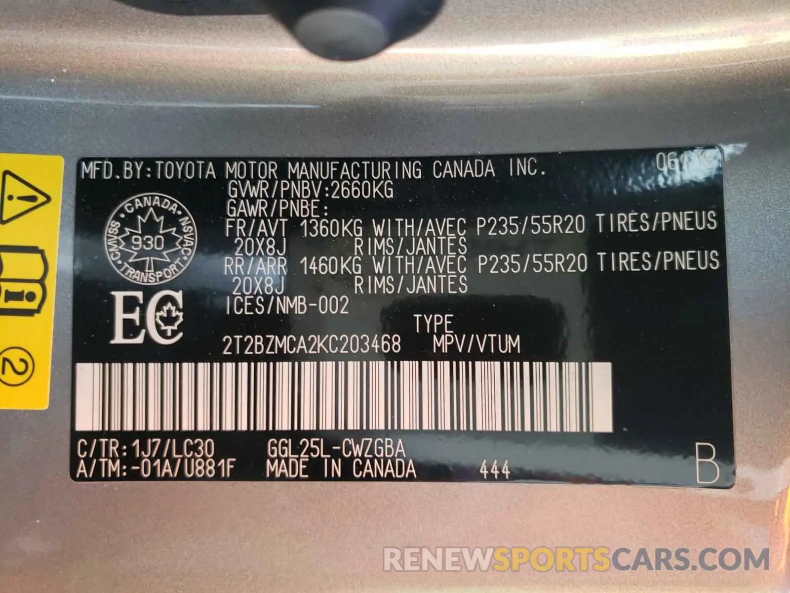 10 Photograph of a damaged car 2T2BZMCA2KC203468 LEXUS RX350 2019