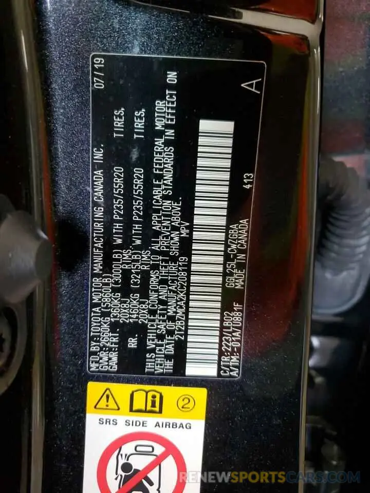13 Фотография поврежденного автомобиля 2T2BZMCA2KC208119 LEXUS RX350 2019