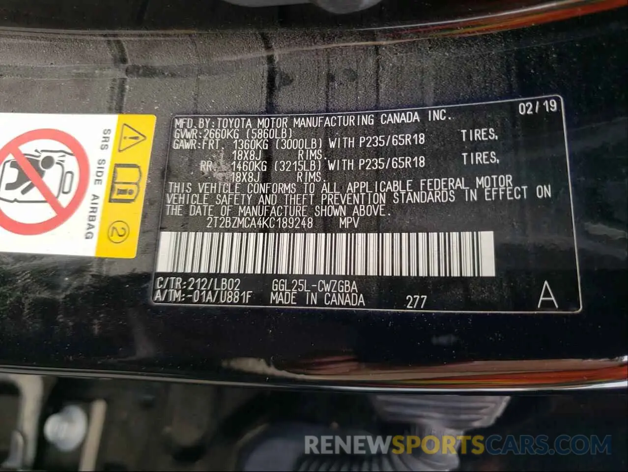 10 Photograph of a damaged car 2T2BZMCA4KC189248 LEXUS RX350 2019