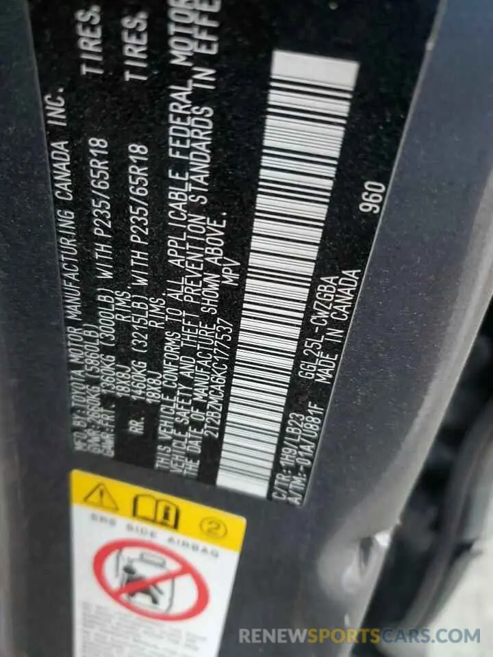13 Фотография поврежденного автомобиля 2T2BZMCA6KC177537 LEXUS RX350 2019
