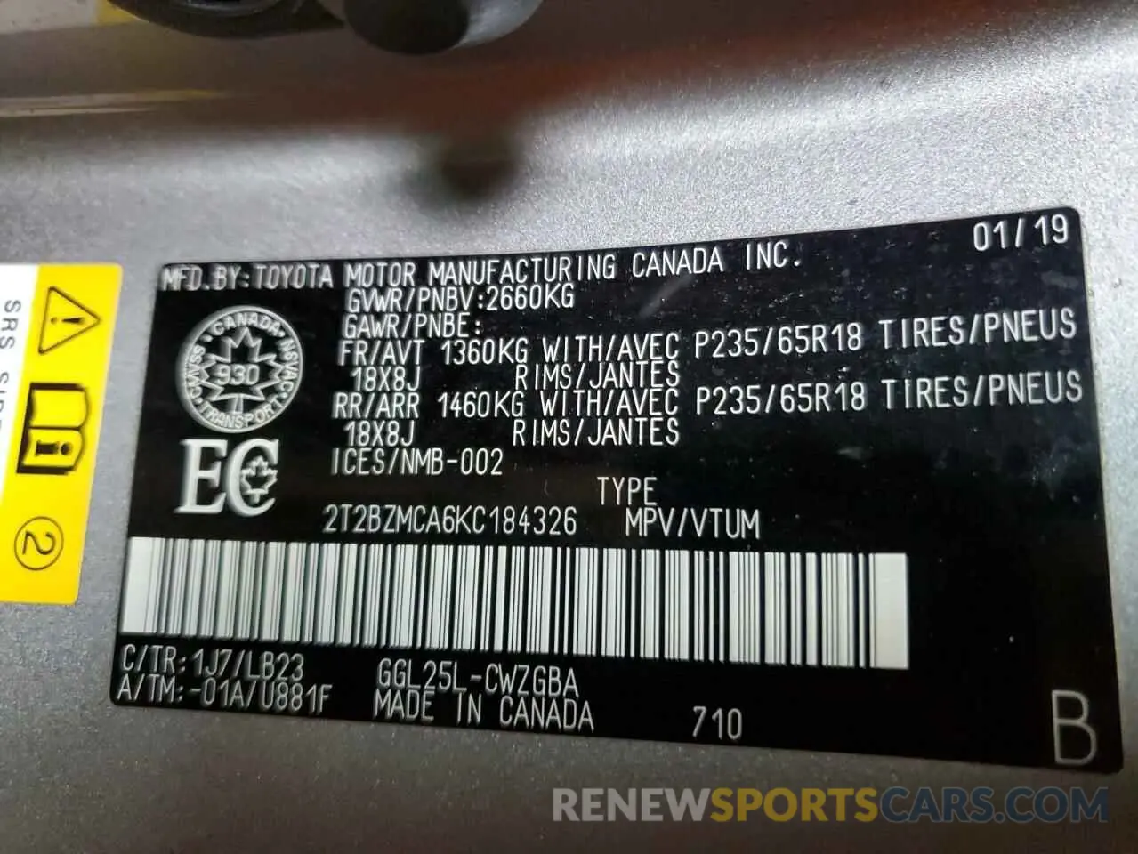 13 Фотография поврежденного автомобиля 2T2BZMCA6KC184326 LEXUS RX350 2019