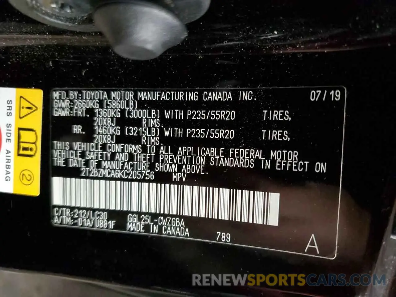 13 Photograph of a damaged car 2T2BZMCA6KC205756 LEXUS RX350 2019