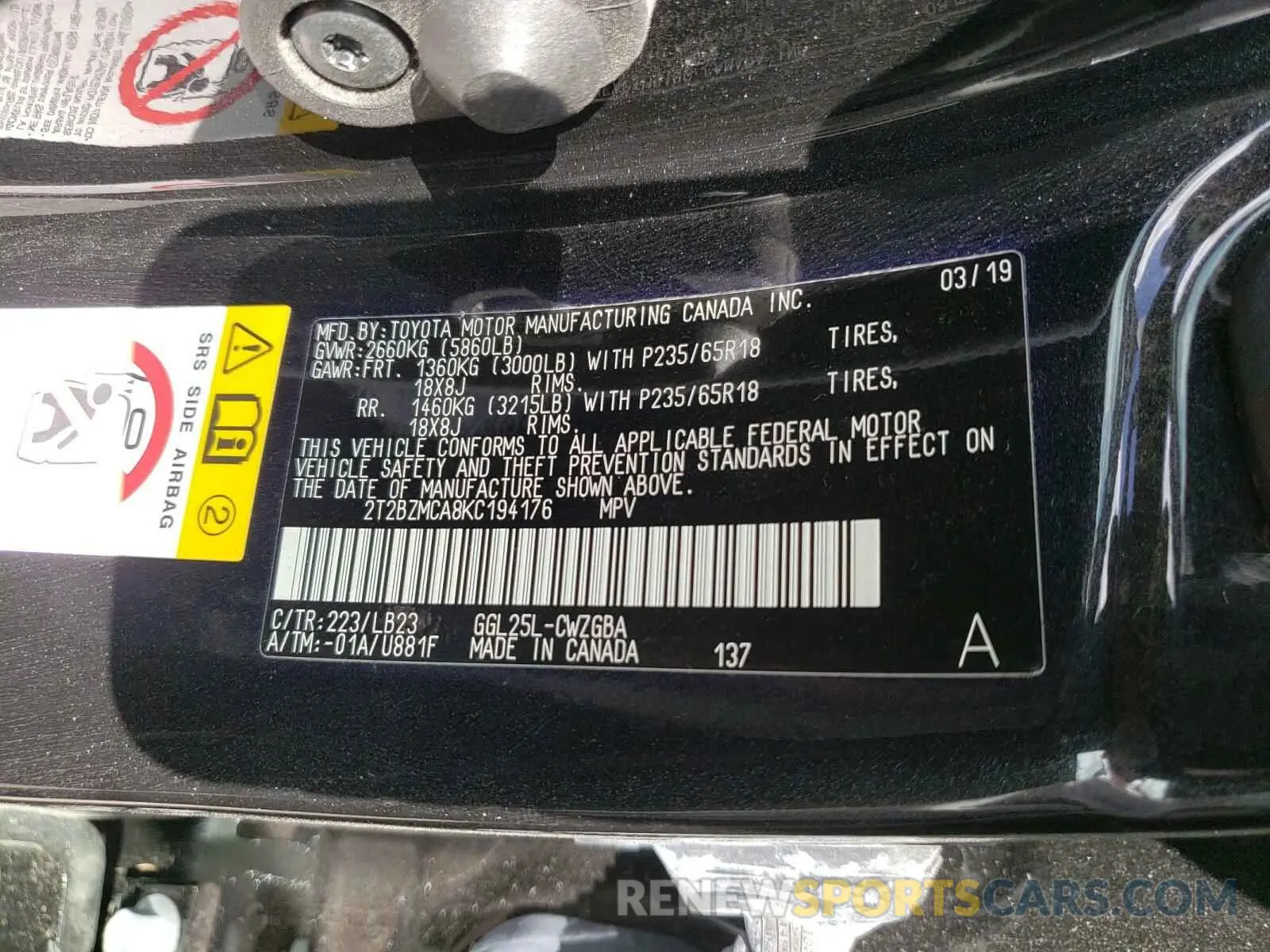 10 Photograph of a damaged car 2T2BZMCA8KC194176 LEXUS RX350 2019