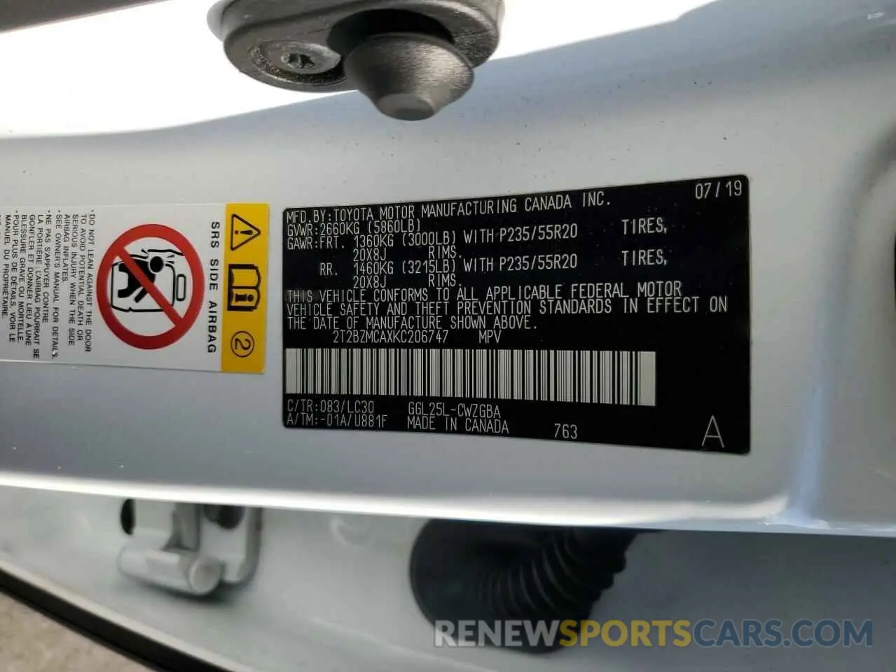 14 Фотография поврежденного автомобиля 2T2BZMCAXKC206747 LEXUS RX350 2019