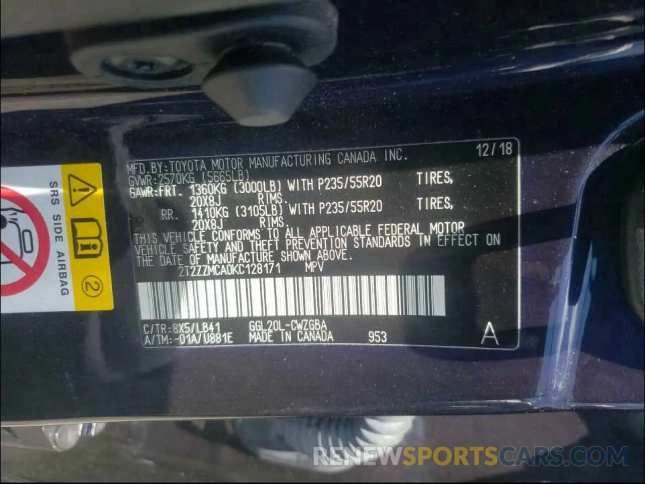 10 Photograph of a damaged car 2T2ZZMCA0KC128171 LEXUS RX350 2019