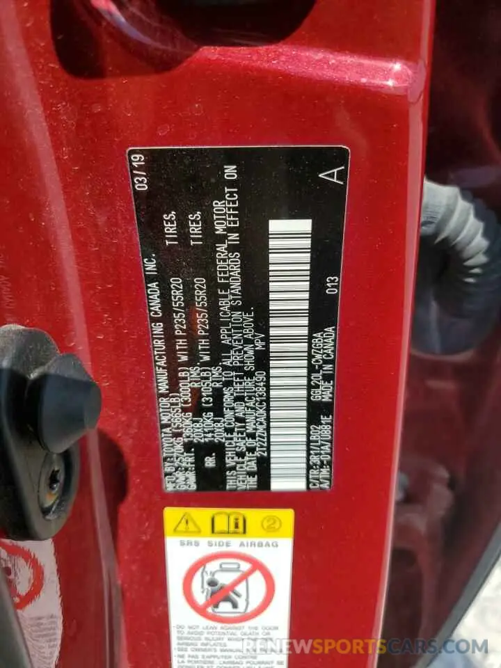 13 Photograph of a damaged car 2T2ZZMCA0KC138490 LEXUS RX350 2019