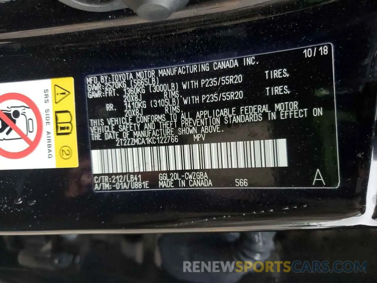 14 Photograph of a damaged car 2T2ZZMCA1KC122766 LEXUS RX350 2019