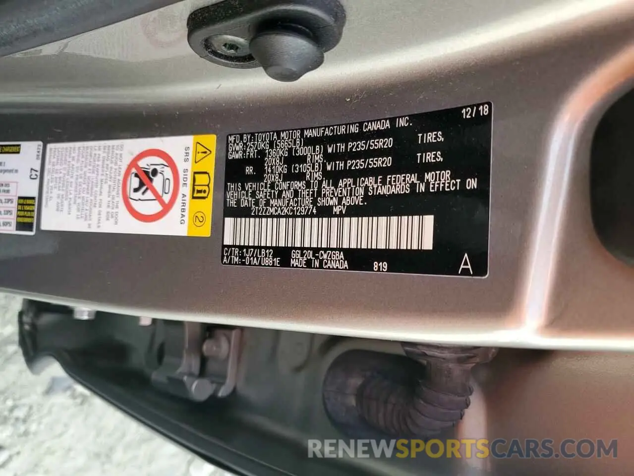 13 Photograph of a damaged car 2T2ZZMCA2KC129774 LEXUS RX350 2019