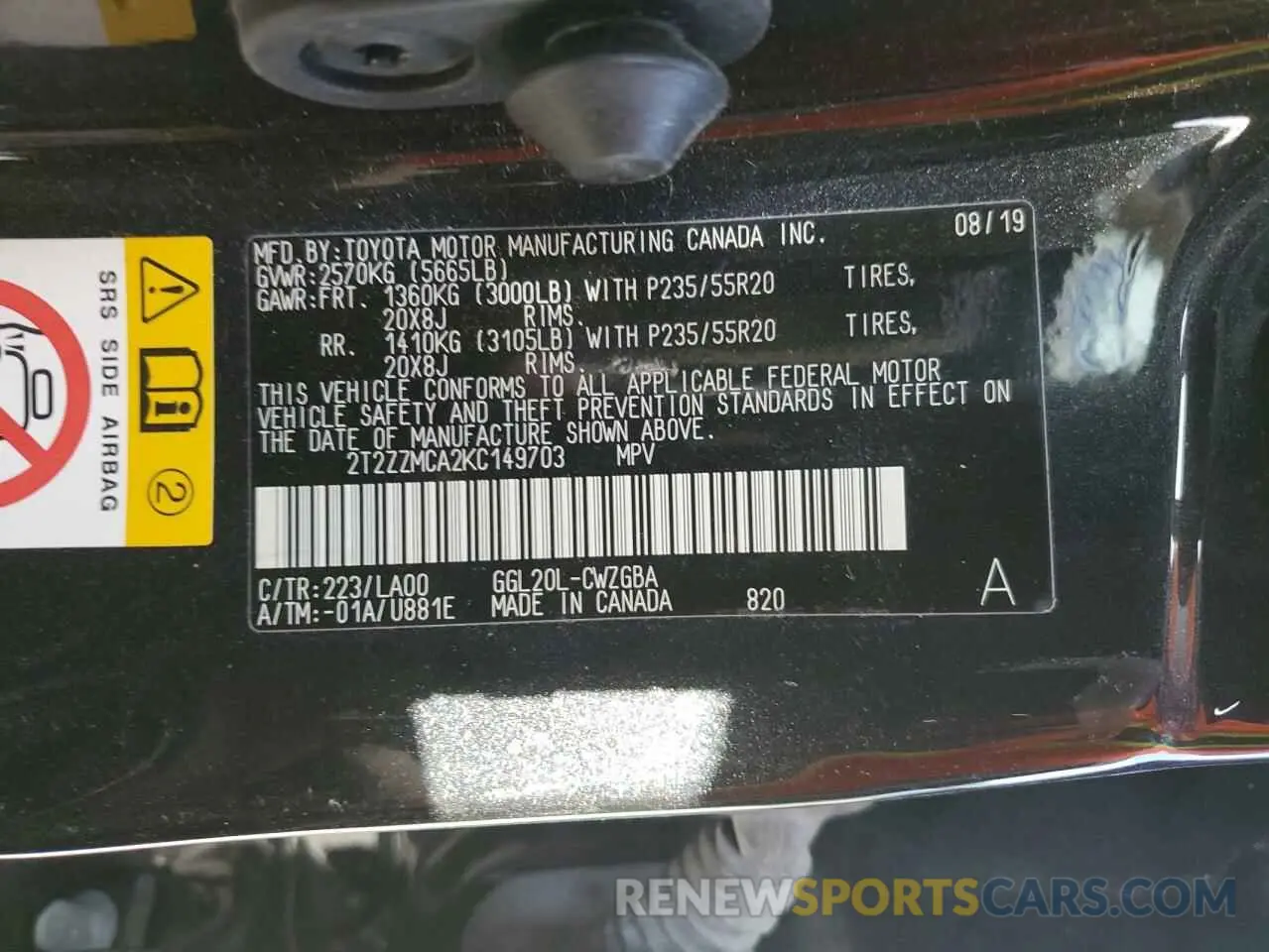 13 Photograph of a damaged car 2T2ZZMCA2KC149703 LEXUS RX350 2019
