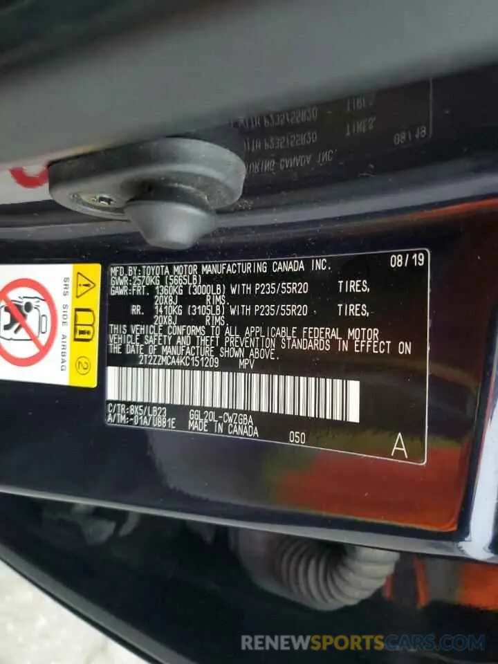 13 Фотография поврежденного автомобиля 2T2ZZMCA4KC151209 LEXUS RX350 2019