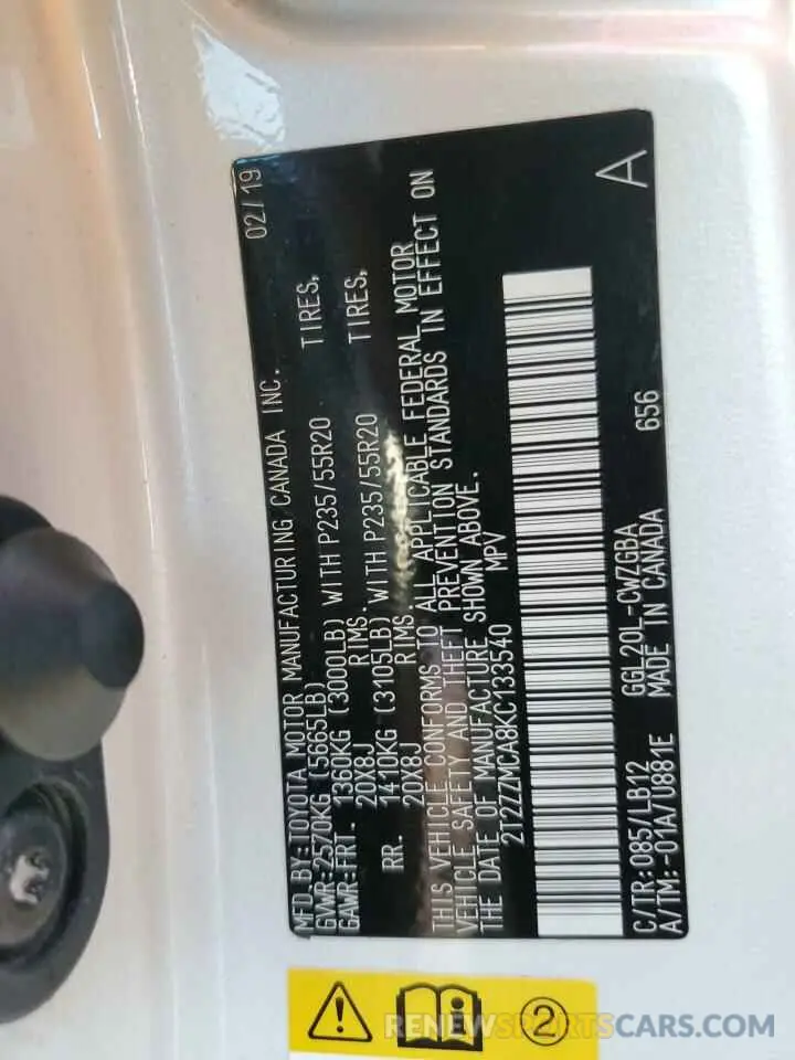 14 Photograph of a damaged car 2T2ZZMCA8KC133540 LEXUS RX350 2019