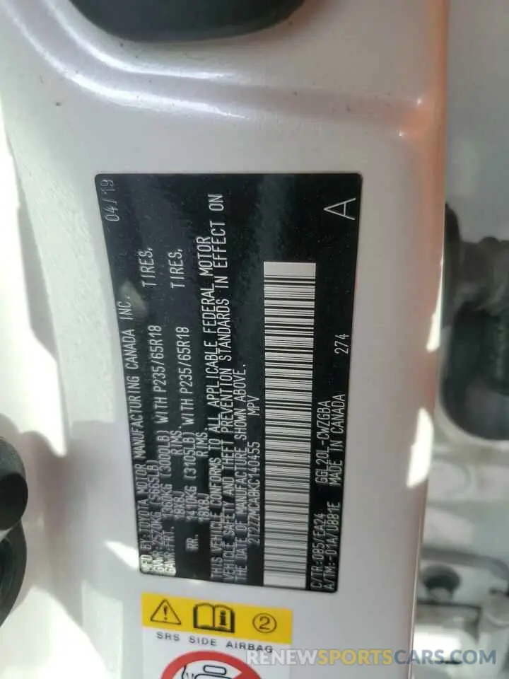 13 Фотография поврежденного автомобиля 2T2ZZMCA8KC140455 LEXUS RX350 2019