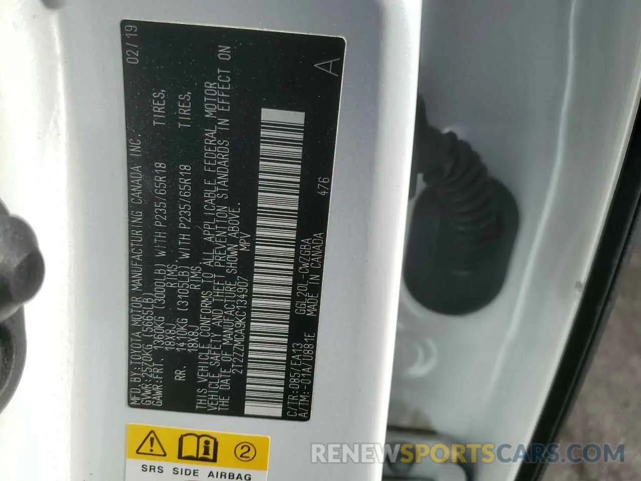 13 Фотография поврежденного автомобиля 2T2ZZMCA9KC134907 LEXUS RX350 2019