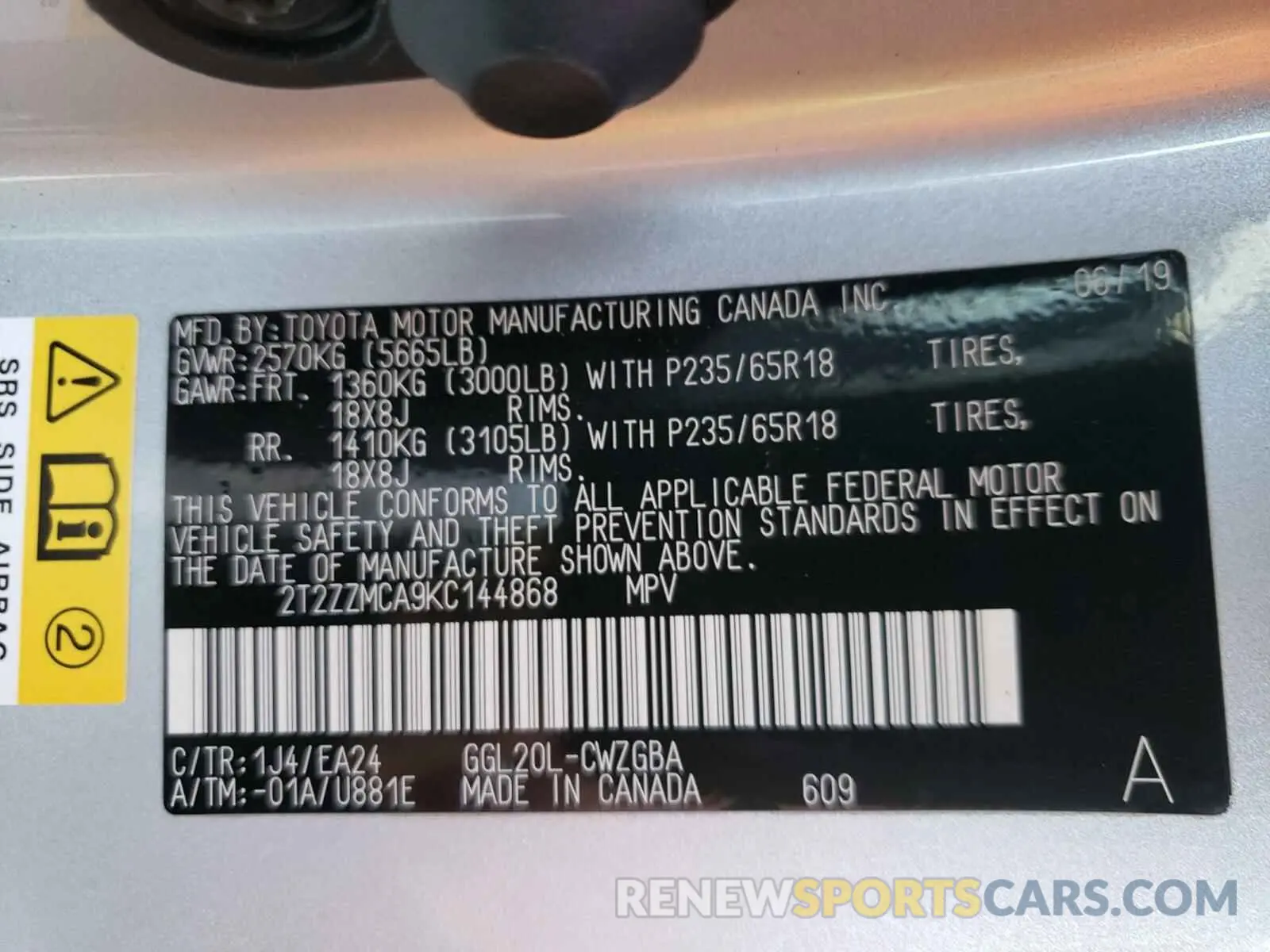 10 Photograph of a damaged car 2T2ZZMCA9KC144868 LEXUS RX350 2019
