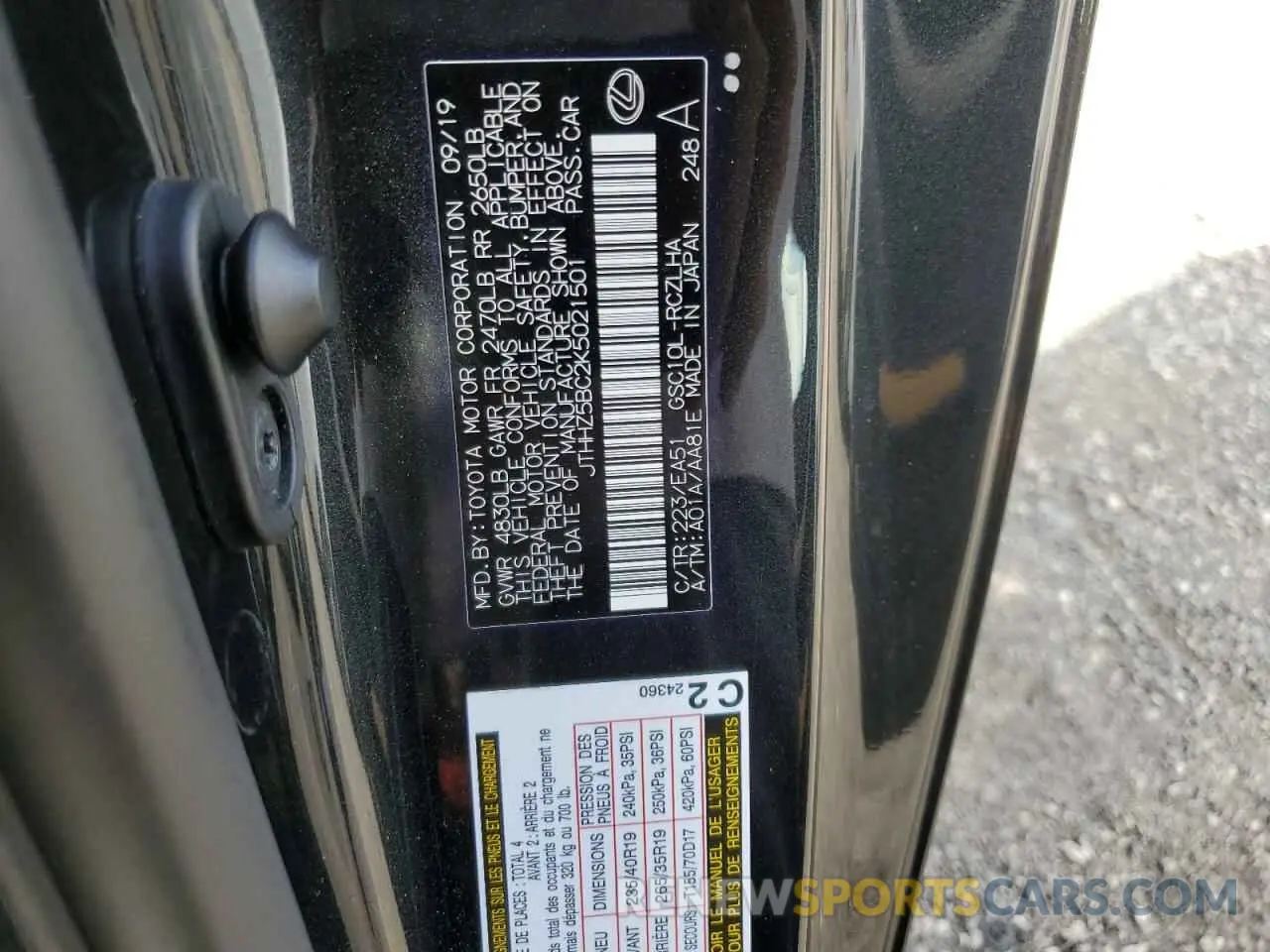 10 Photograph of a damaged car JTHHZ5BC2K5021501 LEXUS RX350 2019