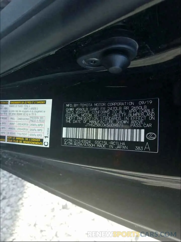 10 Photograph of a damaged car JTHSZ5BC0K5009871 LEXUS RX350 2019