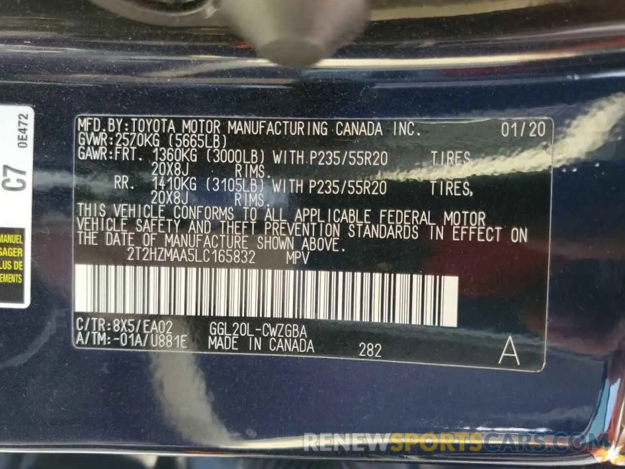 13 Фотография поврежденного автомобиля 2T2HZMAA5LC165832 LEXUS RX350 2020