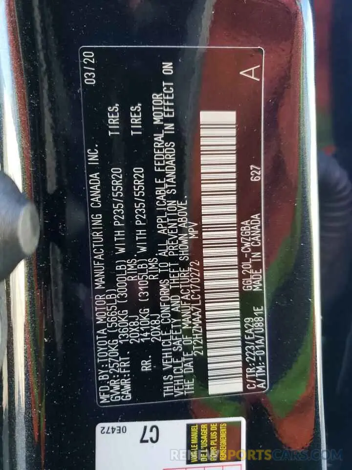 14 Photograph of a damaged car 2T2HZMAA7LC170272 LEXUS RX350 2020