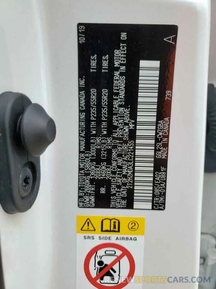 14 Фотография поврежденного автомобиля 2T2HZMDA3LC221455 LEXUS RX350 2020