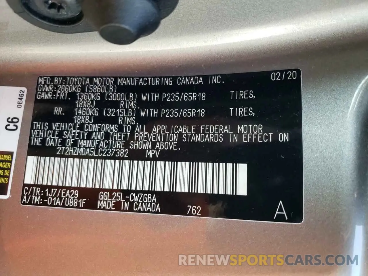10 Фотография поврежденного автомобиля 2T2HZMDA5LC237382 LEXUS RX350 2020