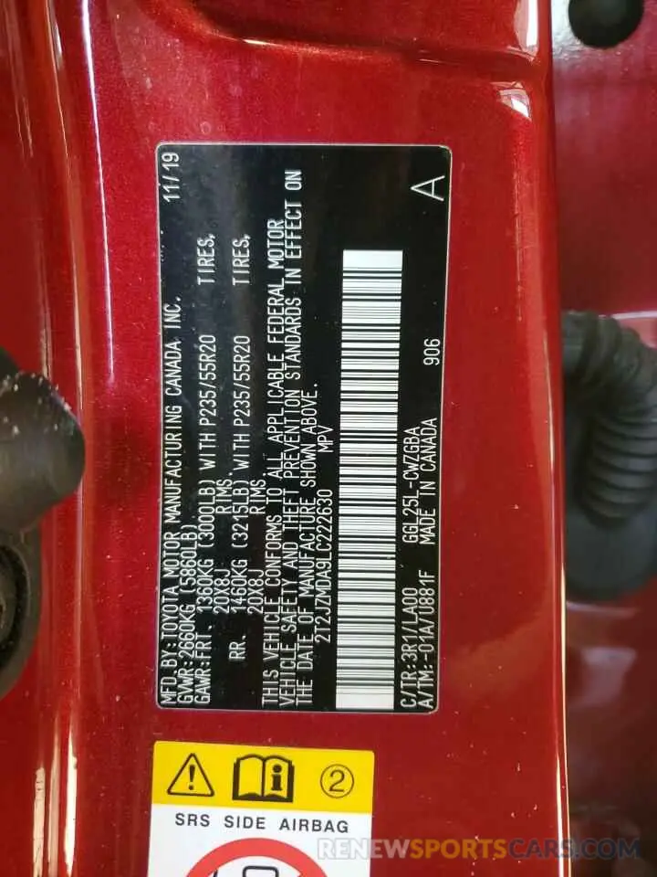 13 Фотография поврежденного автомобиля 2T2JZMDA9LC222630 LEXUS RX350 2020