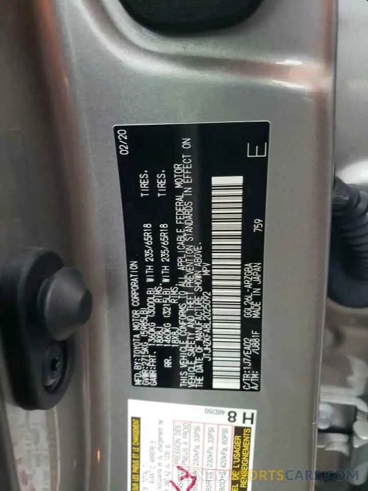 13 Photograph of a damaged car JTJHZKFA8L2025092 LEXUS RX350 2020