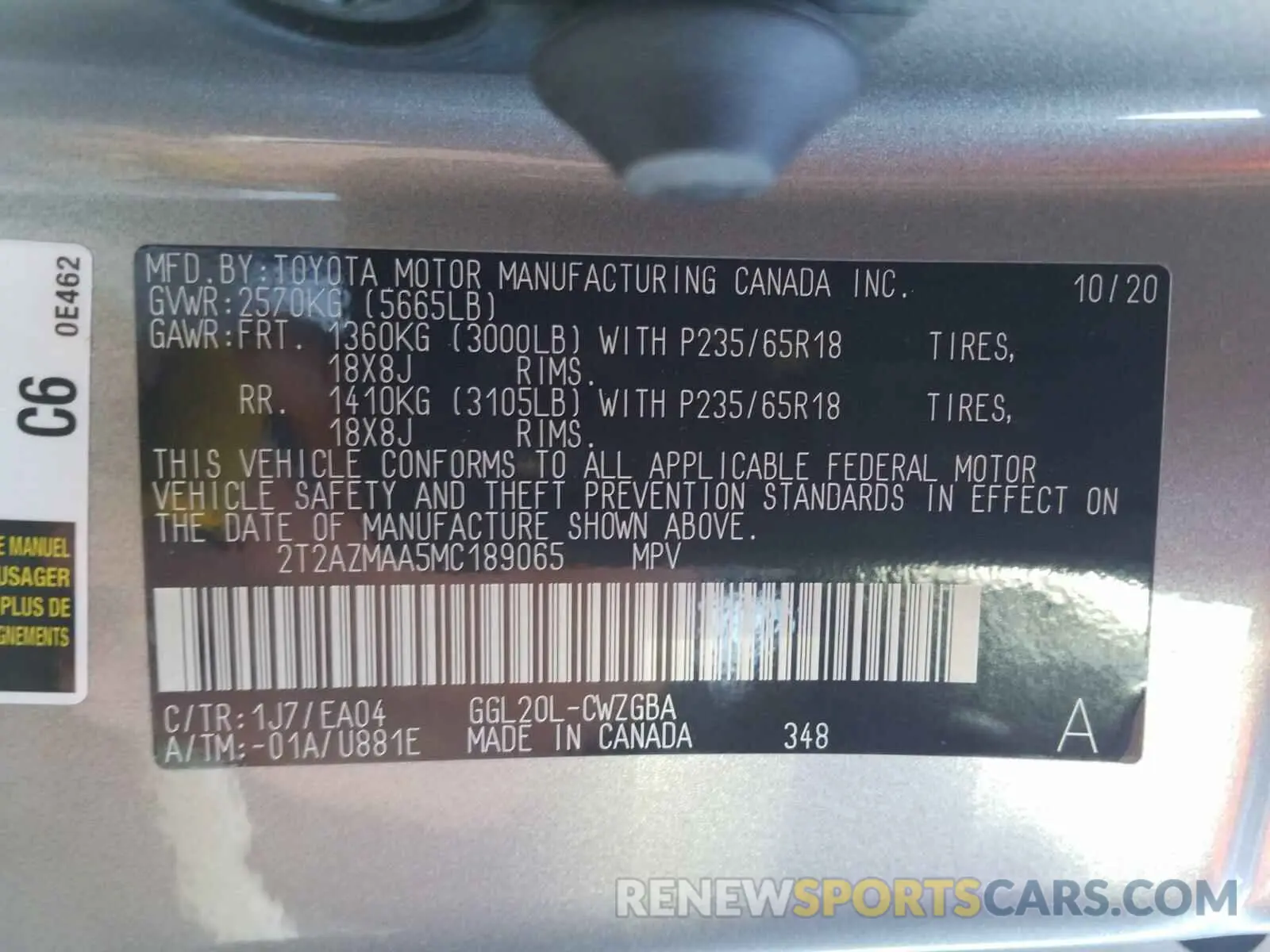 10 Photograph of a damaged car 2T2AZMAA5MC189065 LEXUS RX350 2021