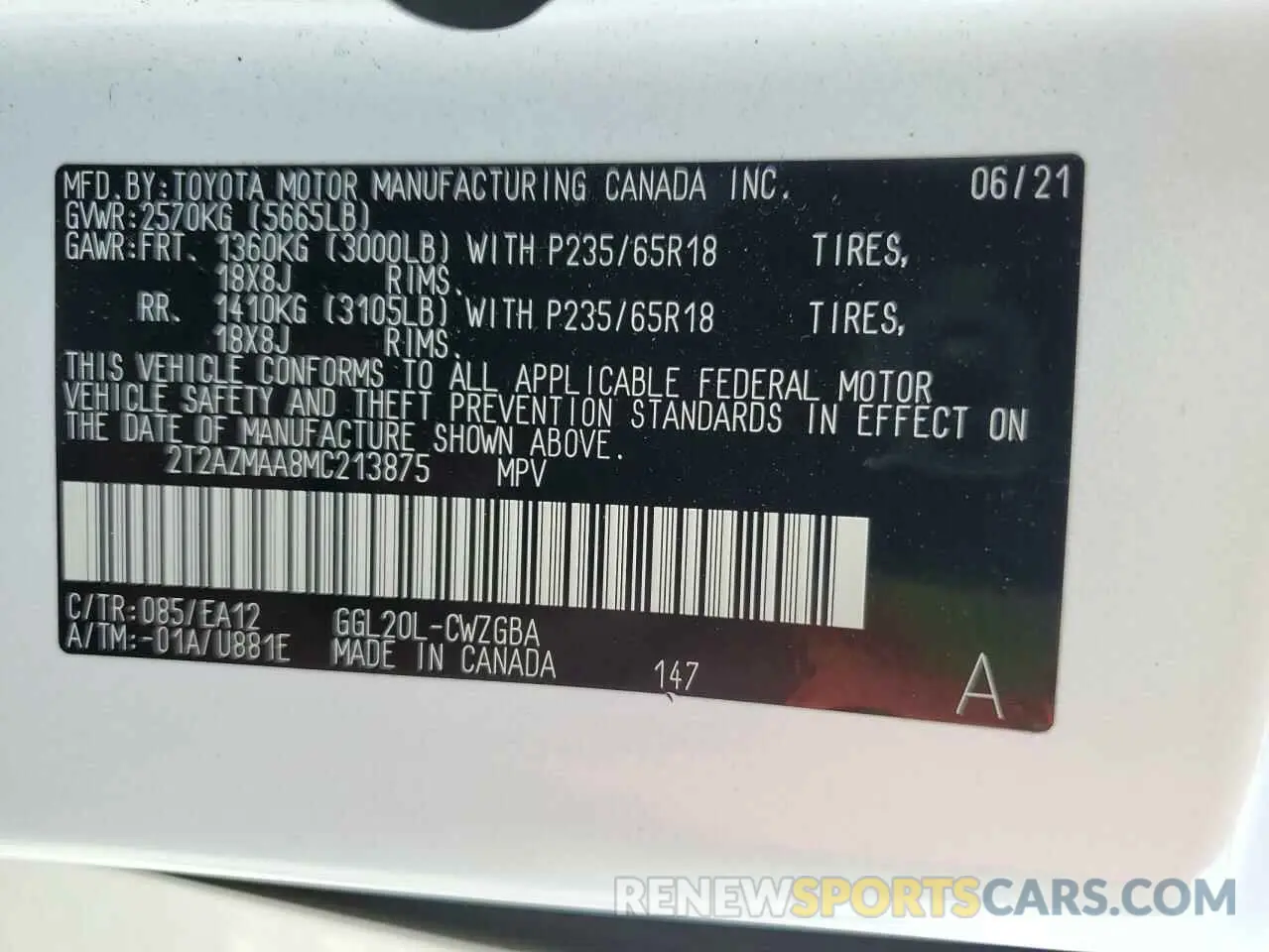 13 Фотография поврежденного автомобиля 2T2AZMAA8MC213875 LEXUS RX350 2021