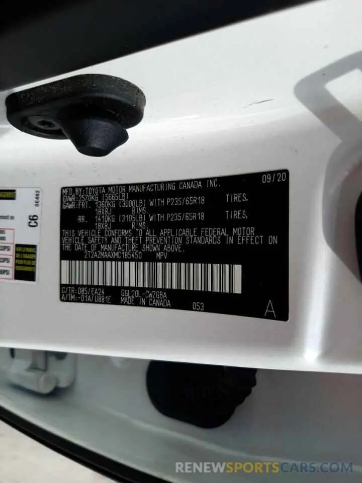 10 Фотография поврежденного автомобиля 2T2AZMAAXMC185450 LEXUS RX350 2021
