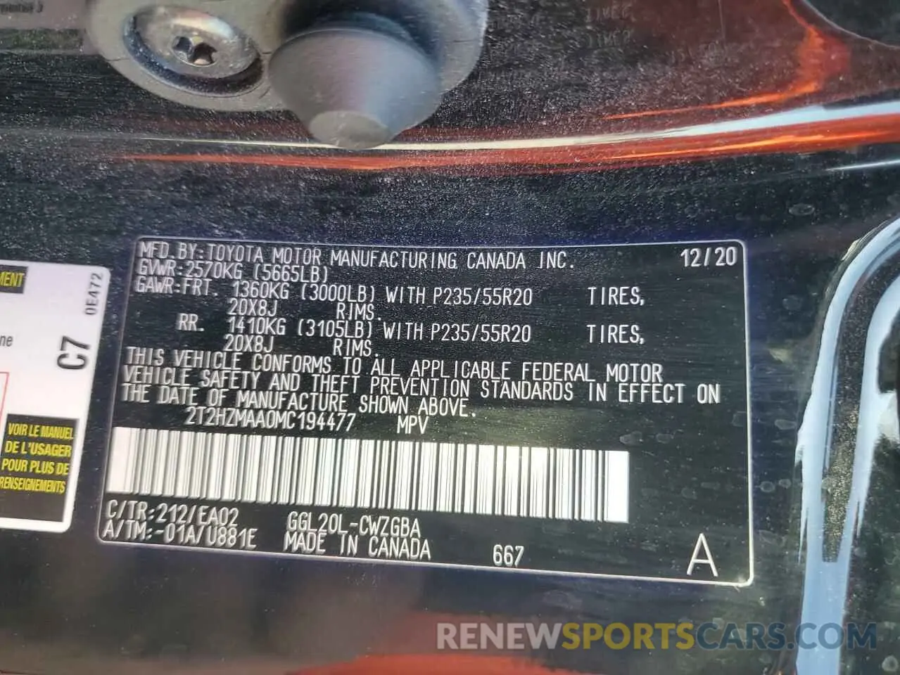 13 Фотография поврежденного автомобиля 2T2HZMAA0MC194477 LEXUS RX350 2021