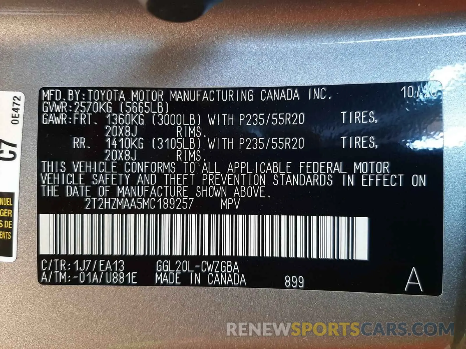 10 Фотография поврежденного автомобиля 2T2HZMAA5MC189257 LEXUS RX350 2021