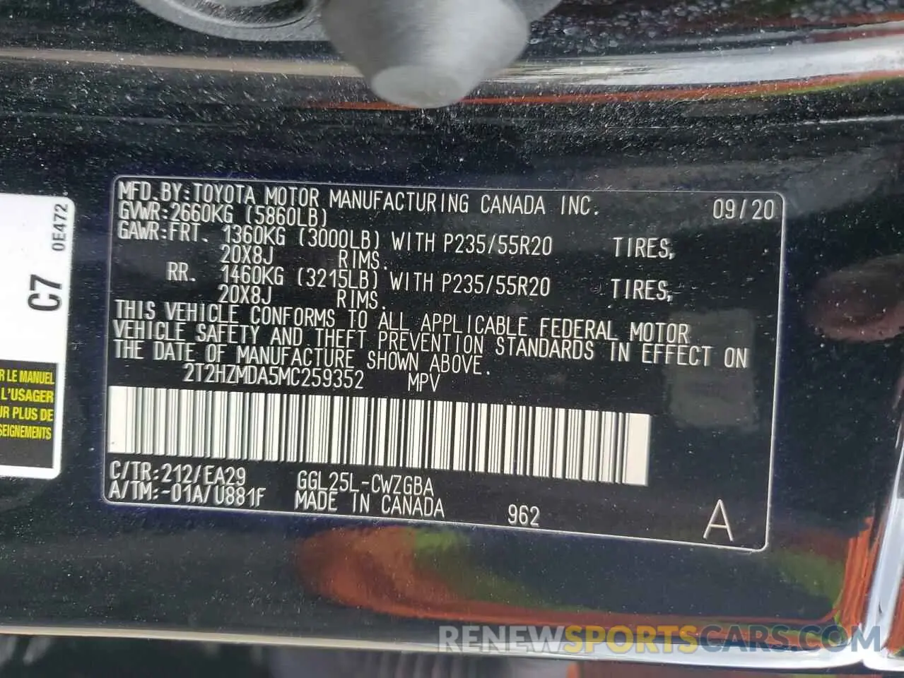 12 Photograph of a damaged car 2T2HZMDA5MC259352 LEXUS RX350 2021