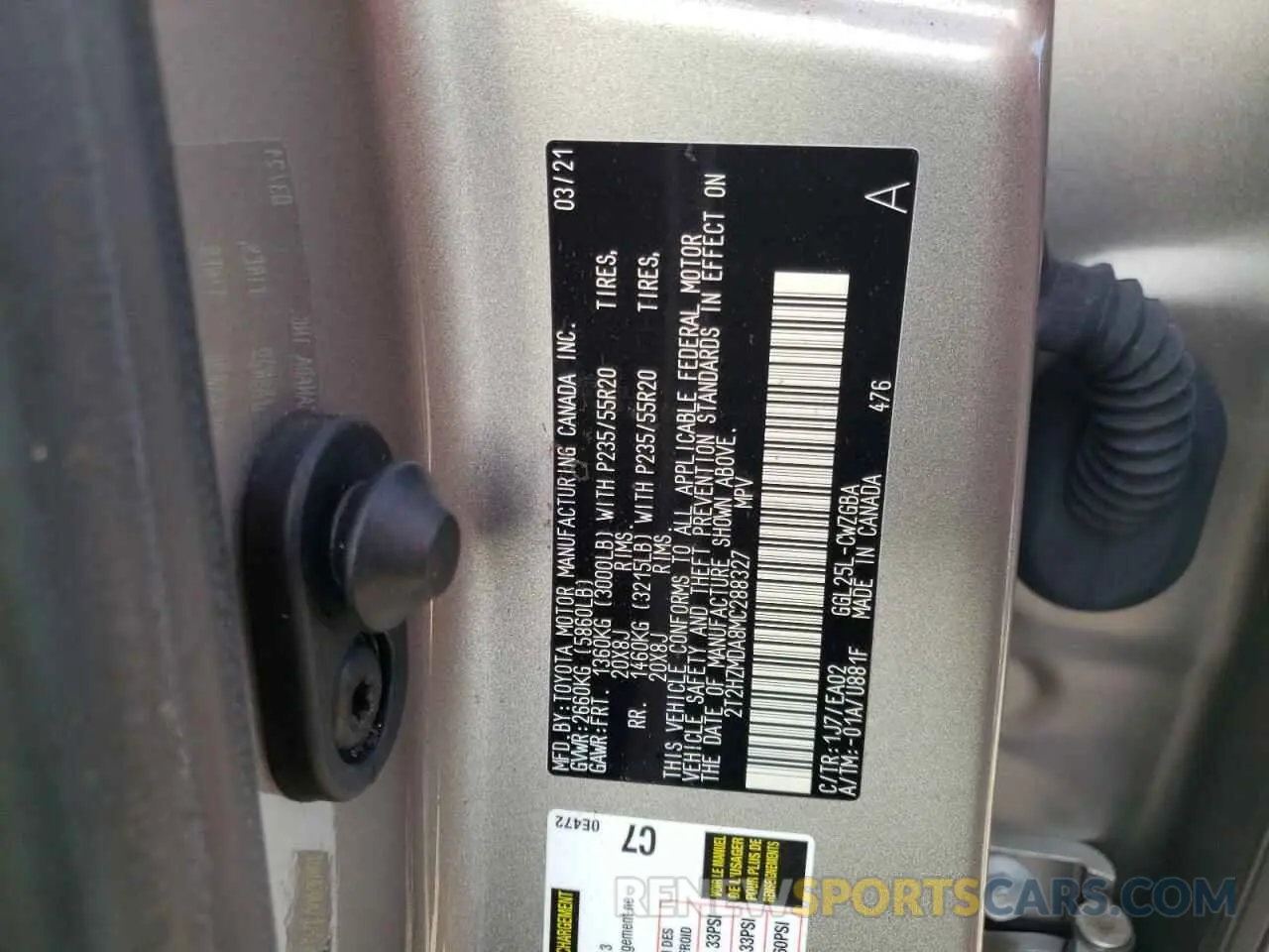 10 Фотография поврежденного автомобиля 2T2HZMDA8MC288327 LEXUS RX350 2021