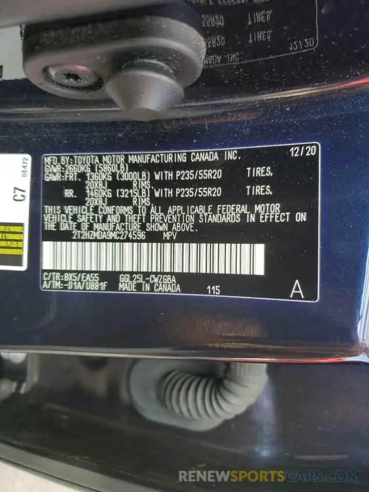 12 Фотография поврежденного автомобиля 2T2HZMDA9MC274596 LEXUS RX350 2021
