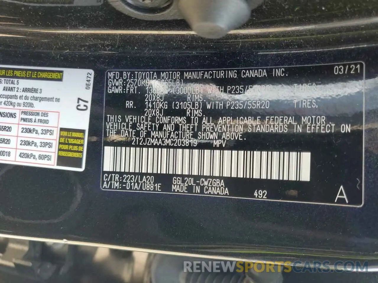 13 Фотография поврежденного автомобиля 2T2JZMAA3MC203819 LEXUS RX350 2021