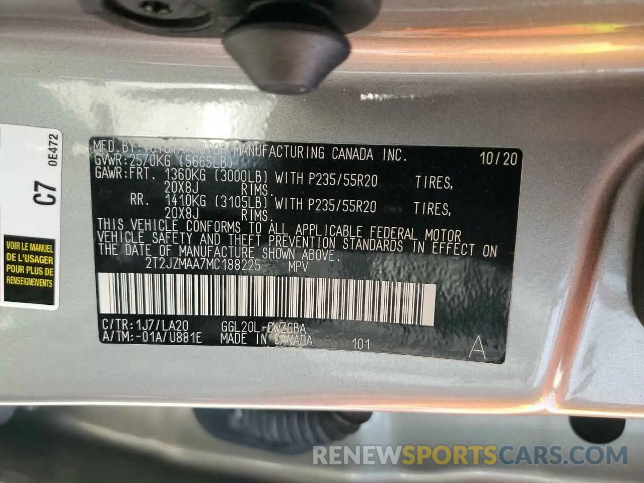 14 Photograph of a damaged car 2T2JZMAA7MC188225 LEXUS RX350 2021