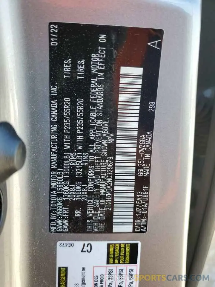 13 Фотография поврежденного автомобиля 2T2HZMDA2NC329679 LEXUS RX350 2022
